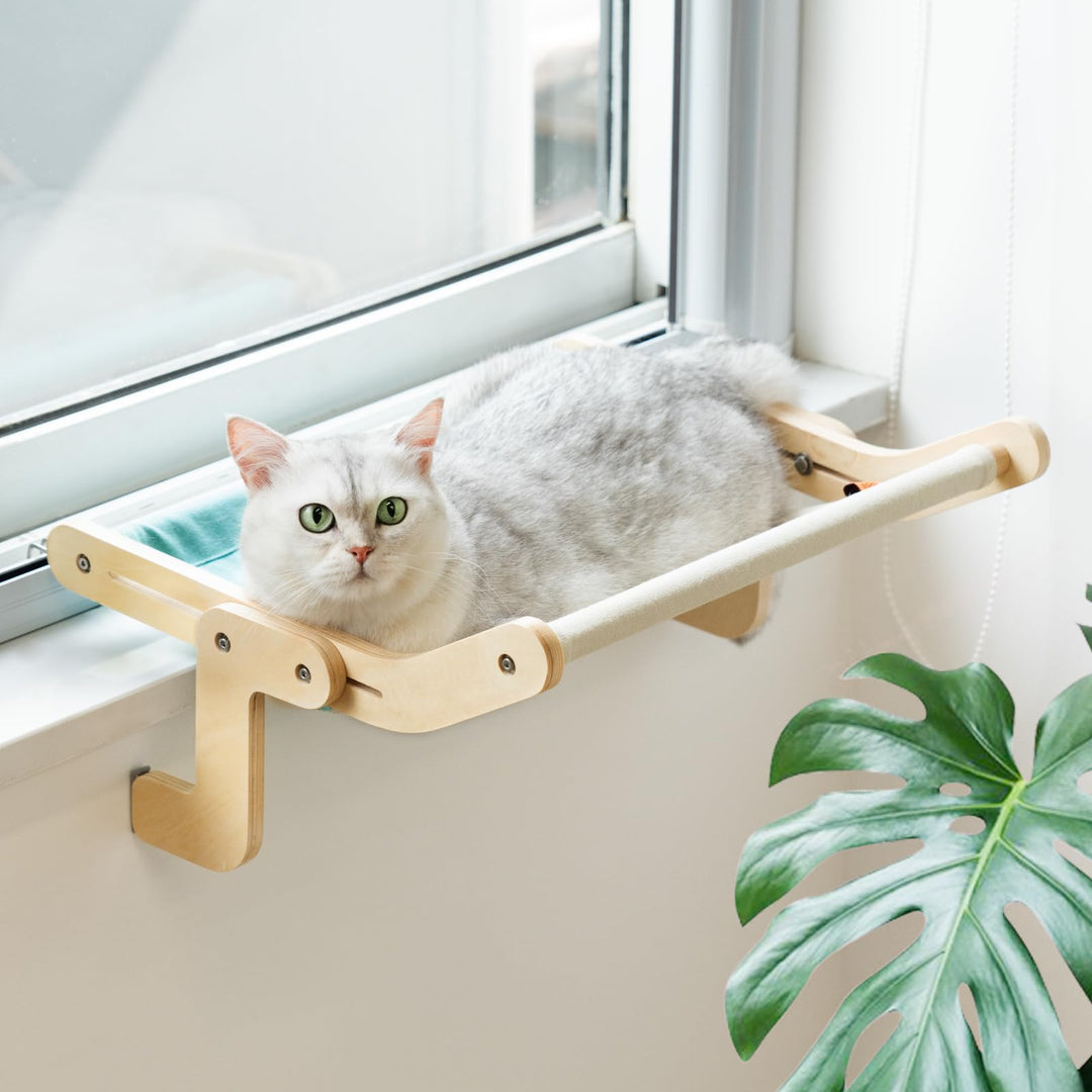 Cat Window Perch Lounge Mount Hammock Window Seat Bed Shelves for Indoor Cats No Drilling No Suction Cup (Blue/Grey)