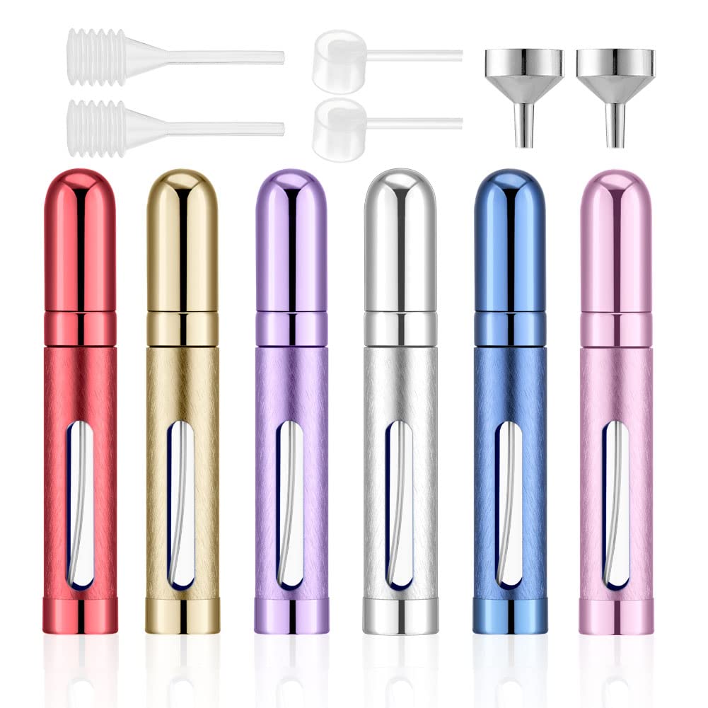 12ml Portable Mini Perfume Atomizer(6 PCS),Refilable Small Spray Bottle for Travel, Empty Pocket Cologne Sprayer, Glass inner and Aluminum Housing(0.4Oz,Pack of 6 with different colors)