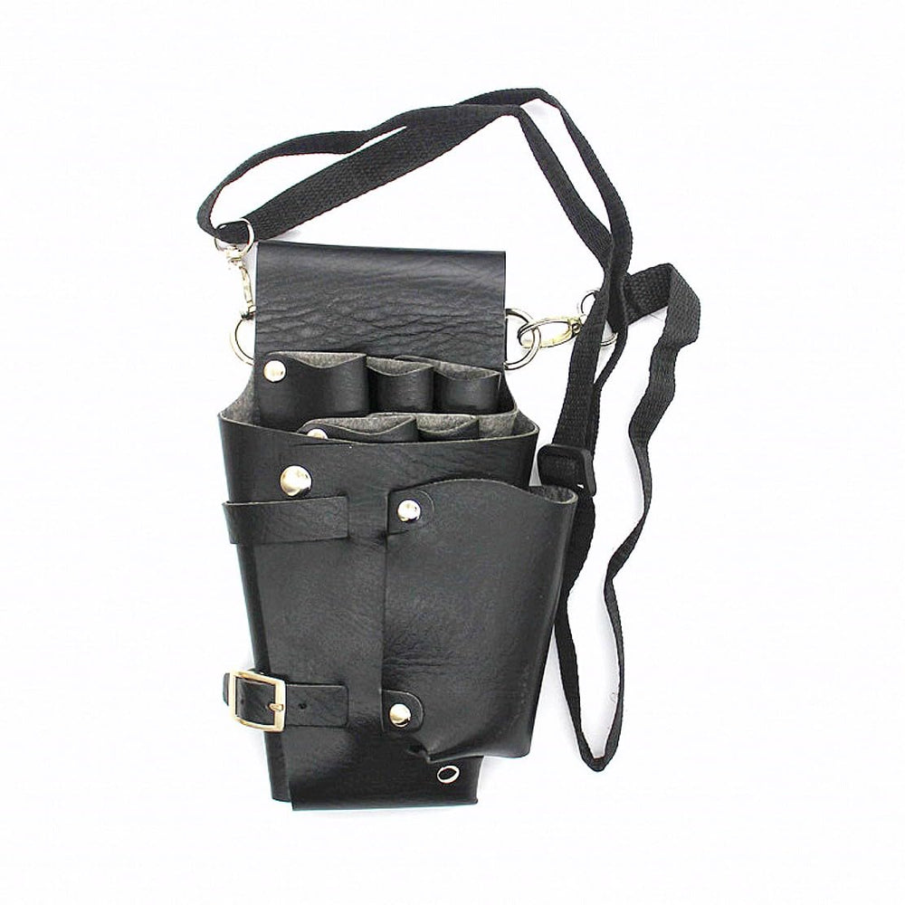 Black PU leather hairdressing scissors holder case holster pouch, hairdresser scissors belt bag, barber tool belt, salon hairdresser tool case bag for scissors combs, clippers, hair clips