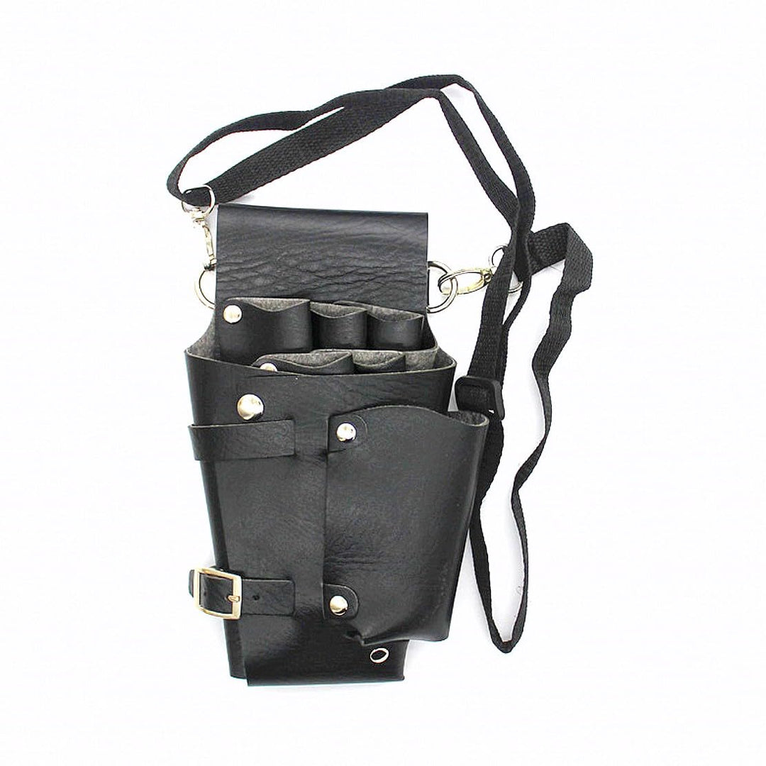 Black PU leather hairdressing scissors holder case holster pouch, hairdresser scissors belt bag, barber tool belt, salon hairdresser tool case bag for scissors combs, clippers, hair clips