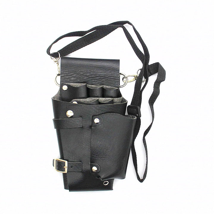 Black PU leather hairdressing scissors holder case holster pouch, hairdresser scissors belt bag, barber tool belt, salon hairdresser tool case bag for scissors combs, clippers, hair clips