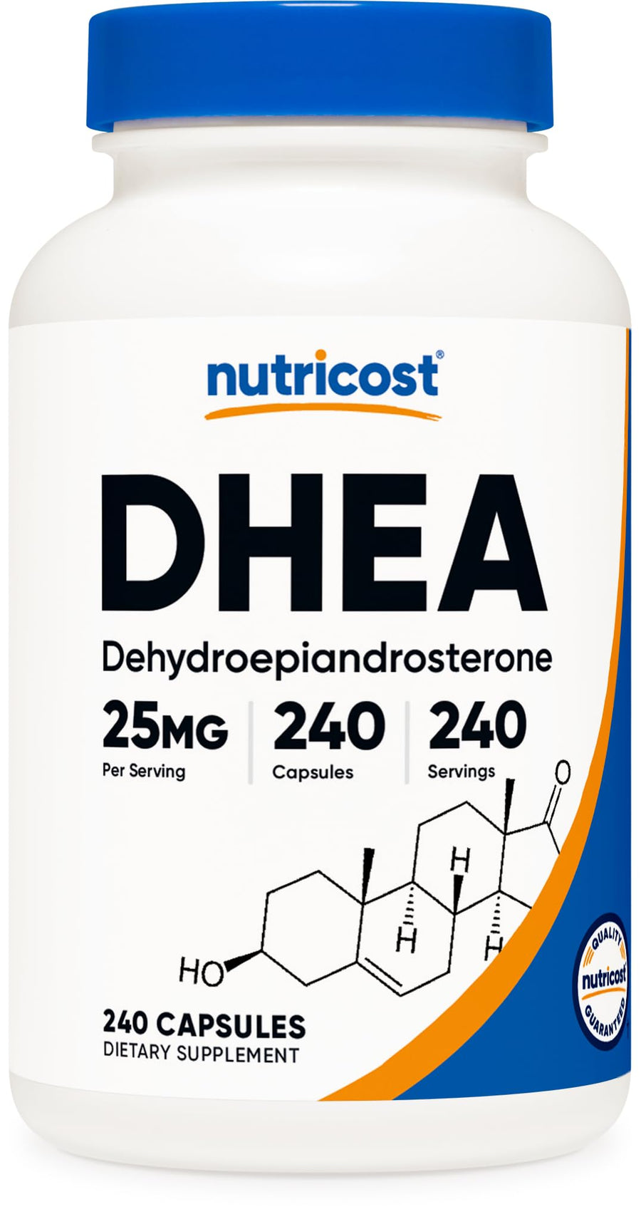 DHEA 25mg, 240 Capsules - Gluten Free, Soy Free, Non-GMO, Supplement