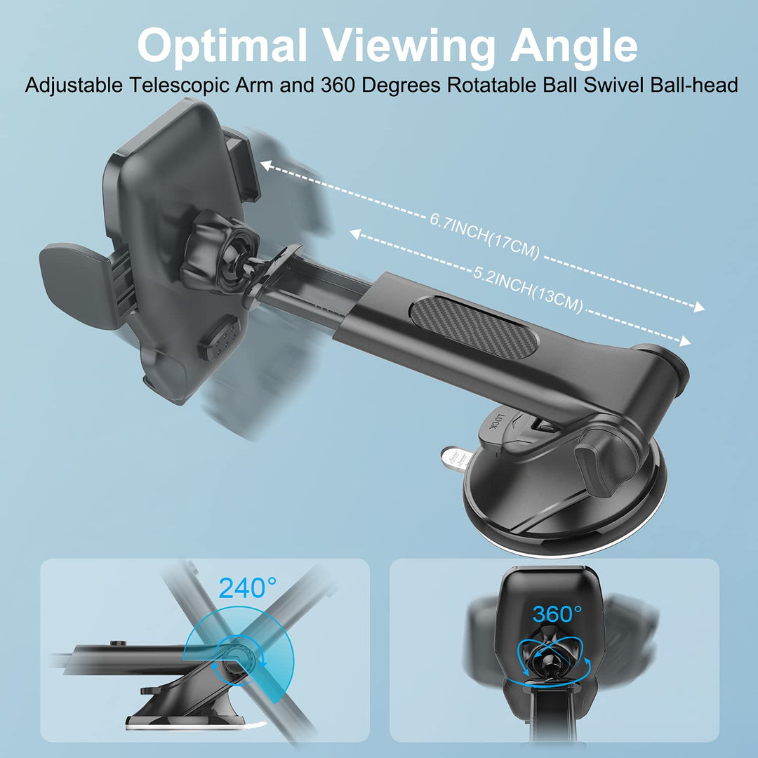 Car Phone Holder Mount Universal Dashboard Windshield Phone Mount for Car Sturdy Suction Cup Compatible with iPhone Samsung All 4”-7” Phones
