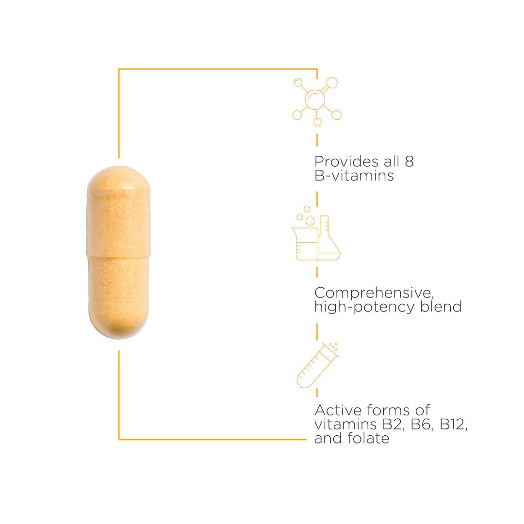 Active B-Complex - Energy Metabolism Support* - B-Complex Vitamin Supplement with 8 B-Vitamins, Vitamin B12, Folate, Choline - 60 Capsules