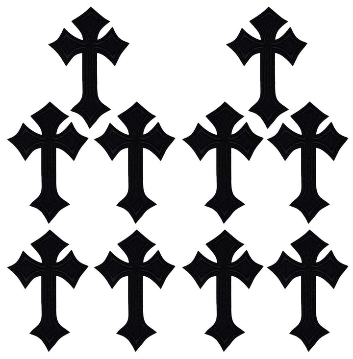 10 Pieces Religious Patch Gothic Punk Black Cross Embroidered Applique Iron on Sew On Clothing Embroidered Patches for Bag Jeans Jackets Cap T-Shirt DIY Clothes Craft(Black Cross)