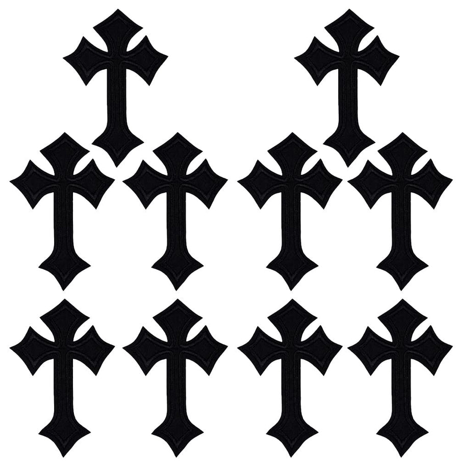 10 Pieces Religious Patch Gothic Punk Black Cross Embroidered Applique Iron on Sew On Clothing Embroidered Patches for Bag Jeans Jackets Cap T-Shirt DIY Clothes Craft(Black Cross)
