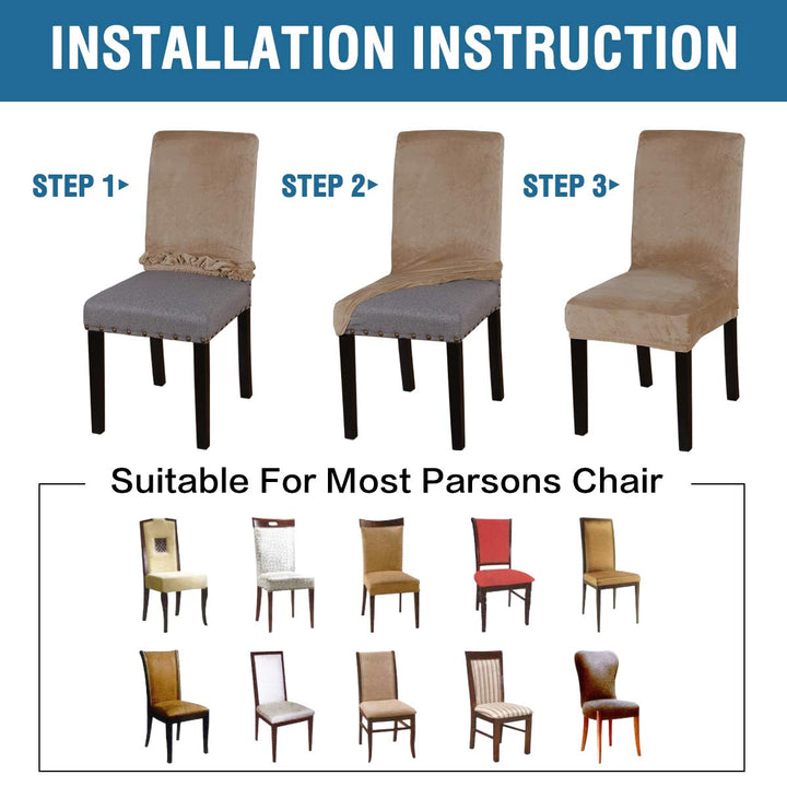 Velvet Dining Chair Covers Stretch Chair Covers for Dining Room Set of 6 Parson Chair Slipcovers Chair Protectors Covers Dining, Soft Thick Solid Velvet Fabric Washable, Camel