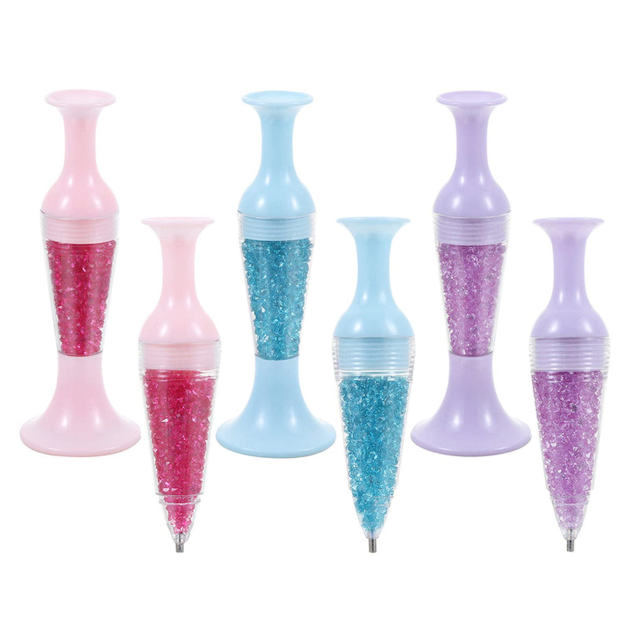 6 Pcs Diamond Painting Pen, Creative Flower Pot Shape Point Drill Pen, 5D Diamond Painting Tools for DIY Crafts, Diamond Paintings, Sewing, Cross Stitch, Nail Art Decoration (Blue, Pink, Purple)