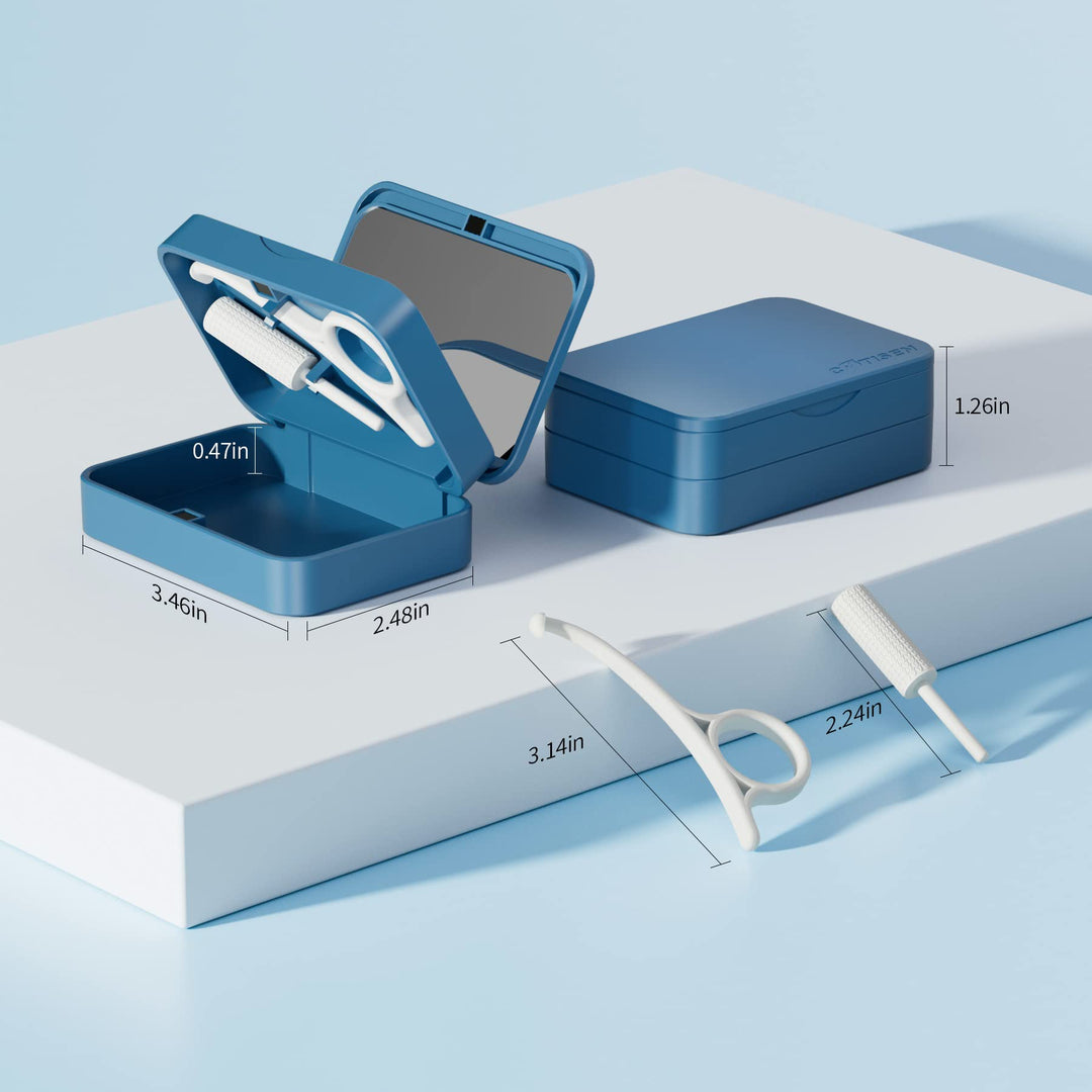 Retainer Case with Mirrors, Magnetic Closure, Aligner Chewie, Removal Hook Tool, Orthodontic Holder Dental Teeth Clear Braces Box Travel Kit Cyan