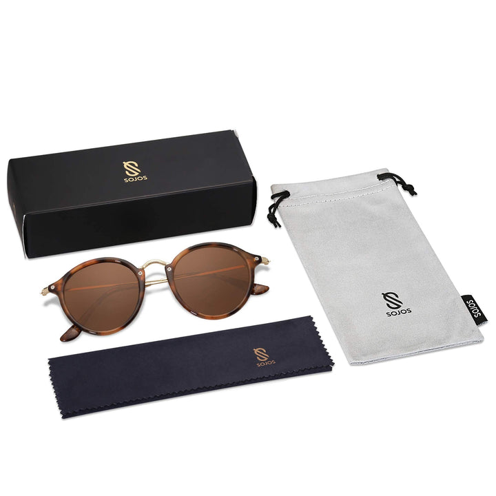 Round Polarized Sunglasses for Women Men Classic Vintage Retro Style SJ2148 with Tortoise Frame/Brown Lens