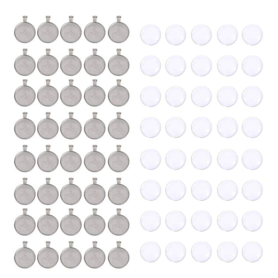 80pcs Pendant Bezels and Clear Cabochon Domes Set for Photo Pendant Resin Craft Jewelry Making, 40pcs Silver Pendant Trays with 40pcs Transparent Glass Cabochons 1 inch/25mm Matching