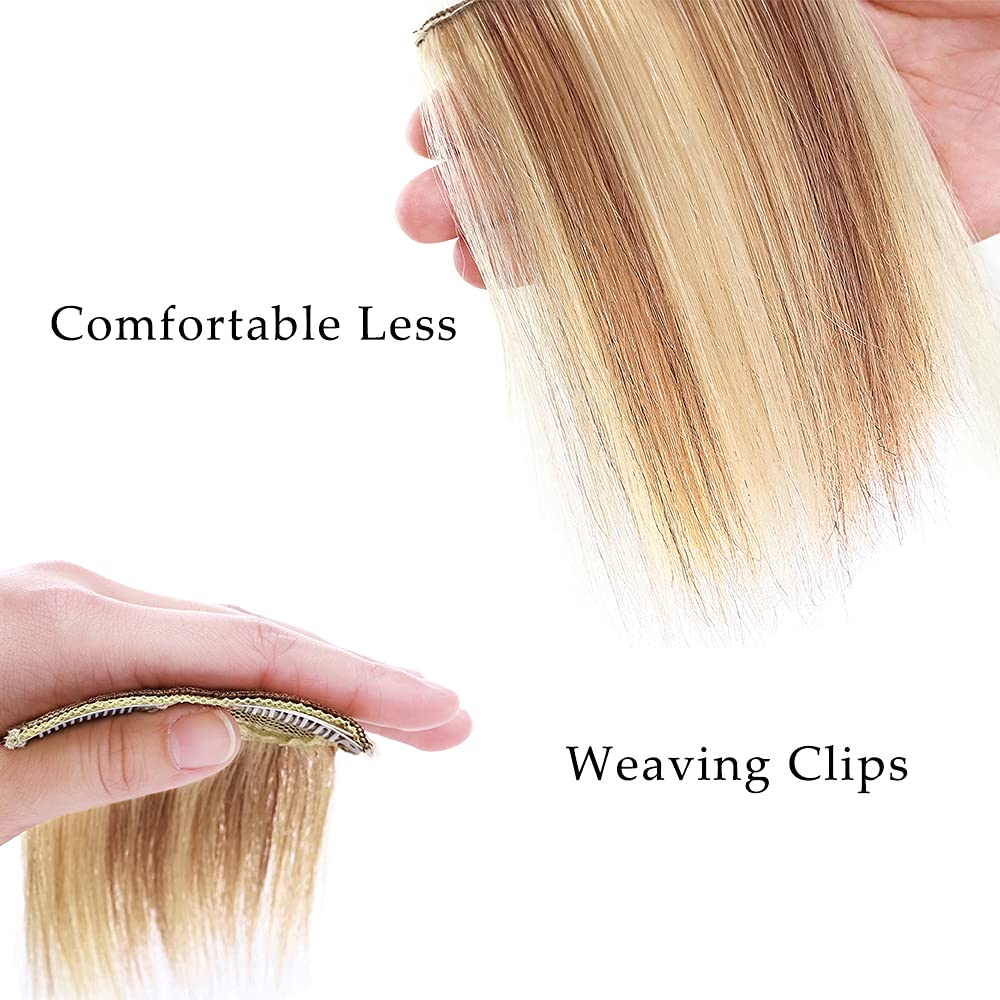 Clip in Remy Hair Piece Human Hair Invisible Hairpin Hairpiece for Women with Thinning Hair Bald Patch 12 inch Hair Cushion Straight Remy Hair for Adding Volume 1 piece Lightweight Dark Black #1
