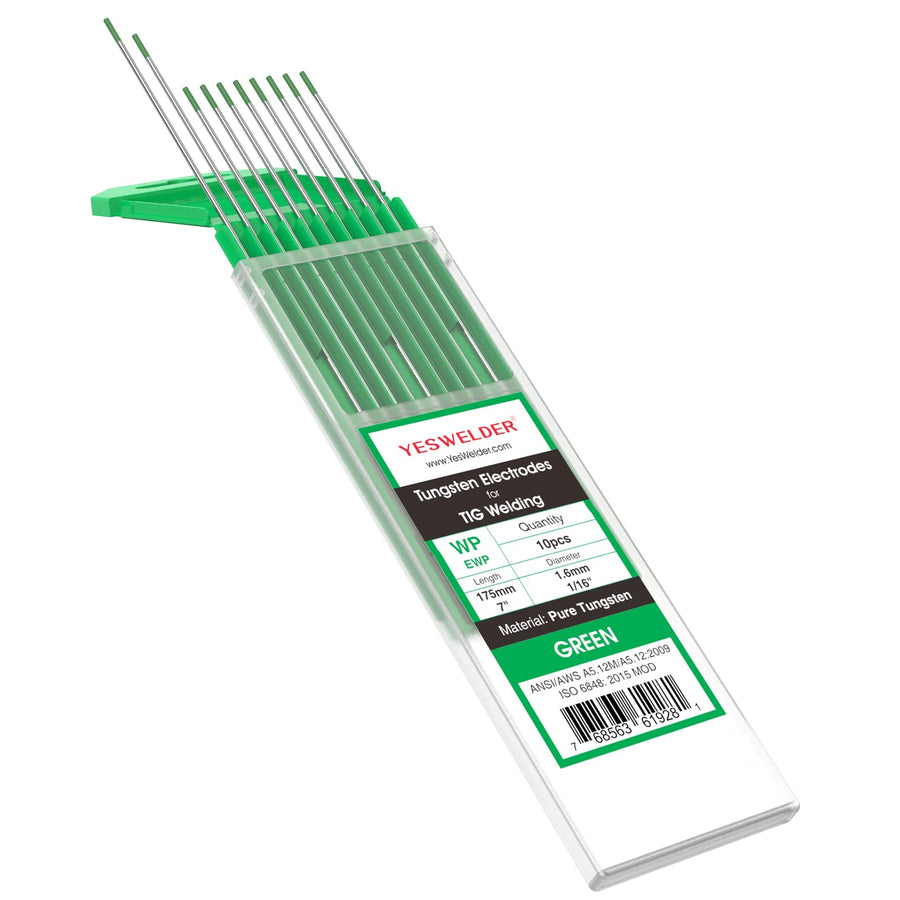 TIG Welding Tungsten Electrode Pure Tungsten 1/16 x 7 (Green, EWP) 10-pk