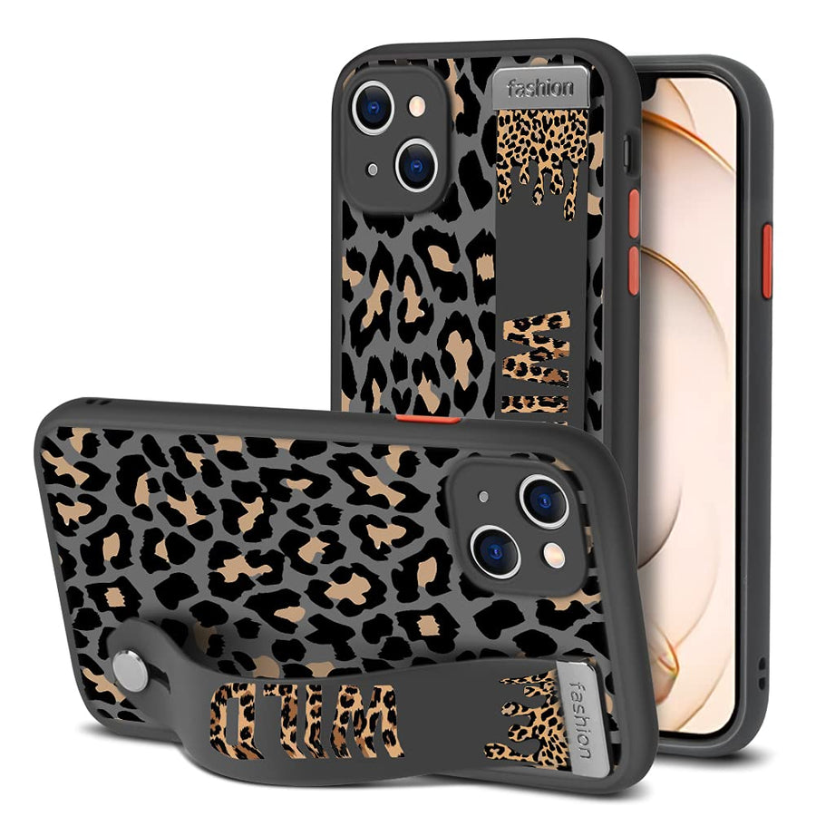 Compatible iPhone 13 Case with Strap Clear Case Leopard Print Pattern Design Full Body Shockproof Protection Soft TPU and Hard PC Back Anti-Scratch Cover for iPhone 13 6.1 Inch