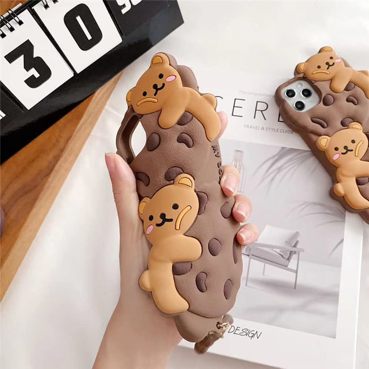 for iPhone 13 Pro Max Case Cookie Bear Kawaii Phone Cases,Cute Case with Strap Lanyard 3D Cartoon Bear Soft Silicone Protective Case Funny Women Girls for iPhone 13 Pro Max