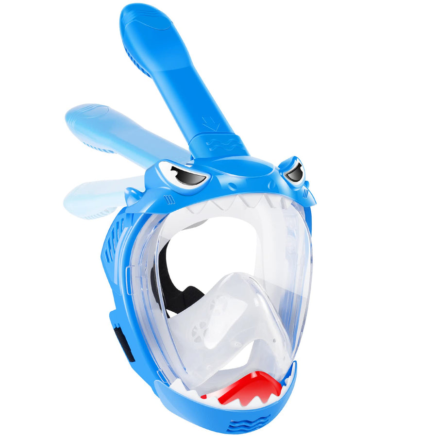 Full Face Snorkel Mask for Kids, Kids Snorkeling Set 180 Degree Panoramic View, Safe Anti-Leak Anti-Fog, Foldable Dry Top Snorkeling Gear for Kids Adult