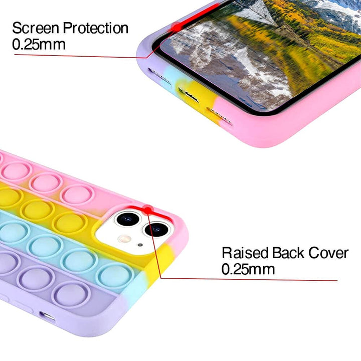 Pop It Phone Case for iPhone 8 7 6,Stress Reliever Push Pop Bubble Fidget Toys Cover,Cute Funny Soft Silicone Protective Shell for iPhone SE 4.7 inch - Rainbow