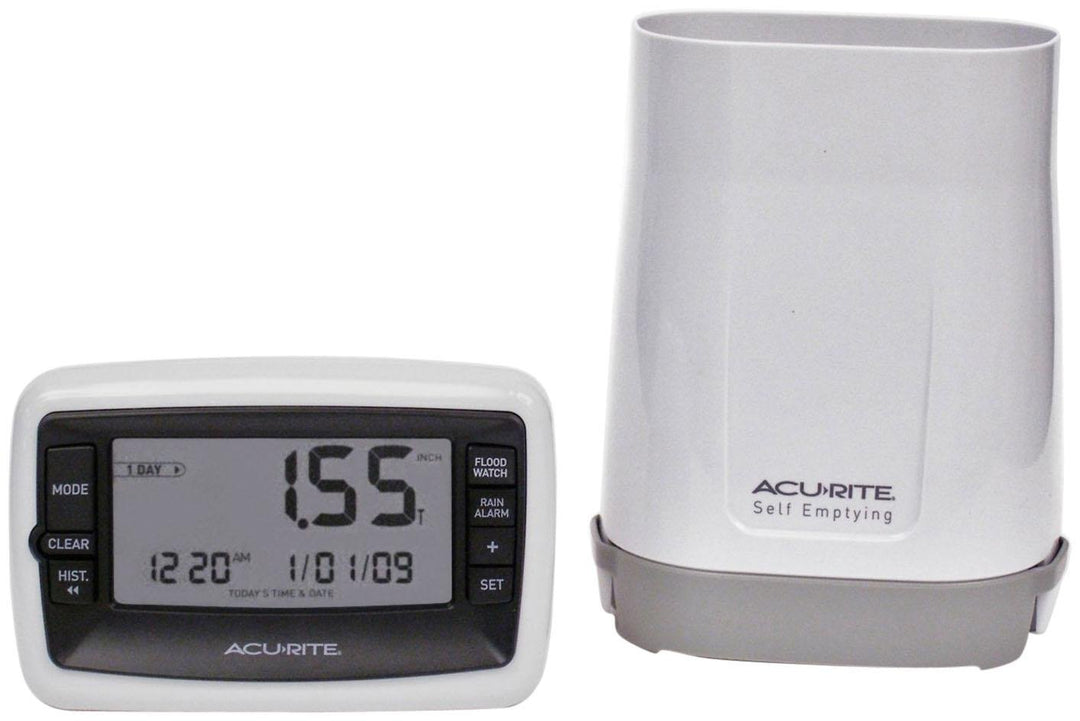 Wireless Digital Rain Gauge with Self-Emptying Collector with Rainfall History, Alerts, and Current Date and Time (00899), Multicolor
