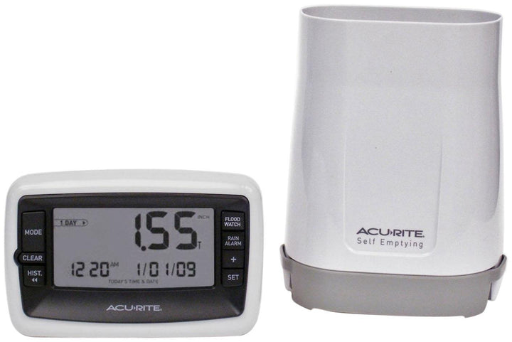 Wireless Digital Rain Gauge with Self-Emptying Collector with Rainfall History, Alerts, and Current Date and Time (00899), Multicolor