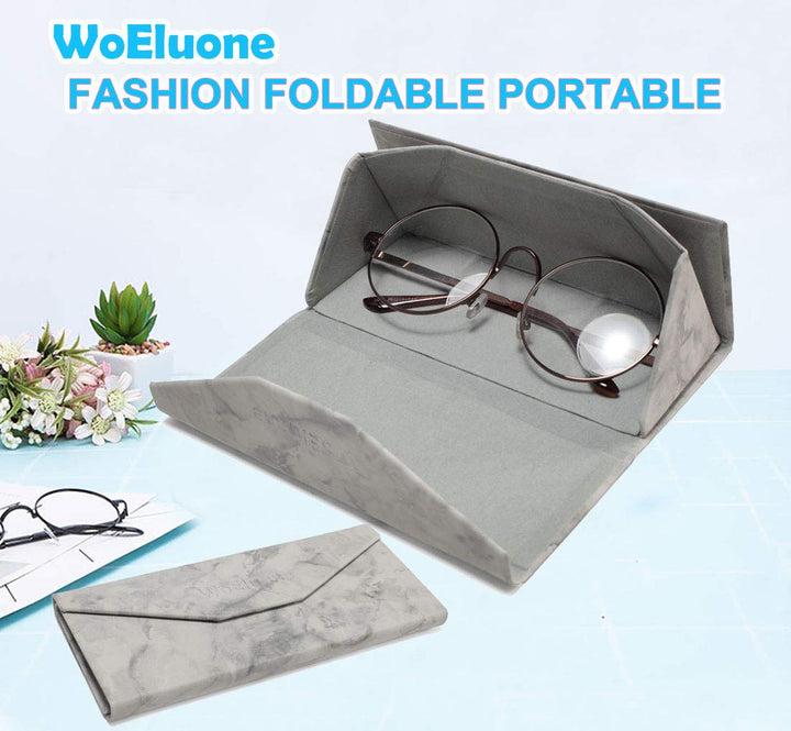 2020 Upgraded Eyeglasses Case Foldable Glasses Holder, Luxury Stylish Leather Compact Magnet Closure Sunglasses Cases for School, Reading and Office