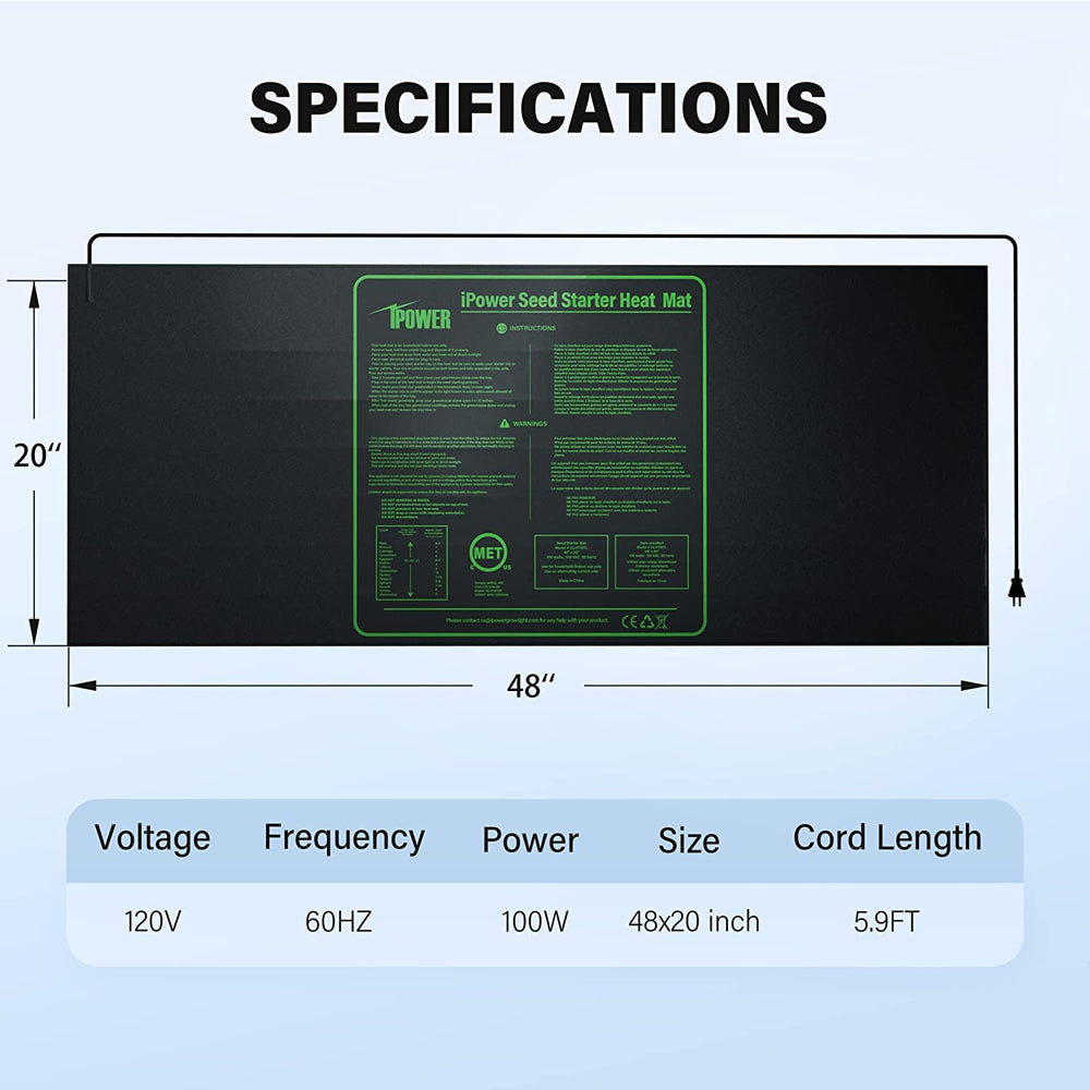 GLHTMTCTRLHTMTL Warm Hydroponic Seedling Heat Mat and Digital Thermostat Combo Set for Plant Germination, 48 x 20 & Controller, Black