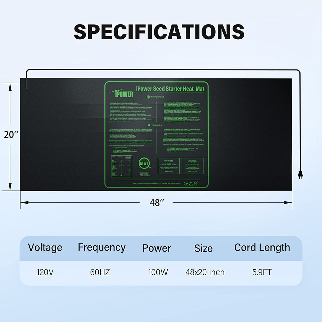 GLHTMTCTRLHTMTL Warm Hydroponic Seedling Heat Mat and Digital Thermostat Combo Set for Plant Germination, 48 x 20 & Controller, Black