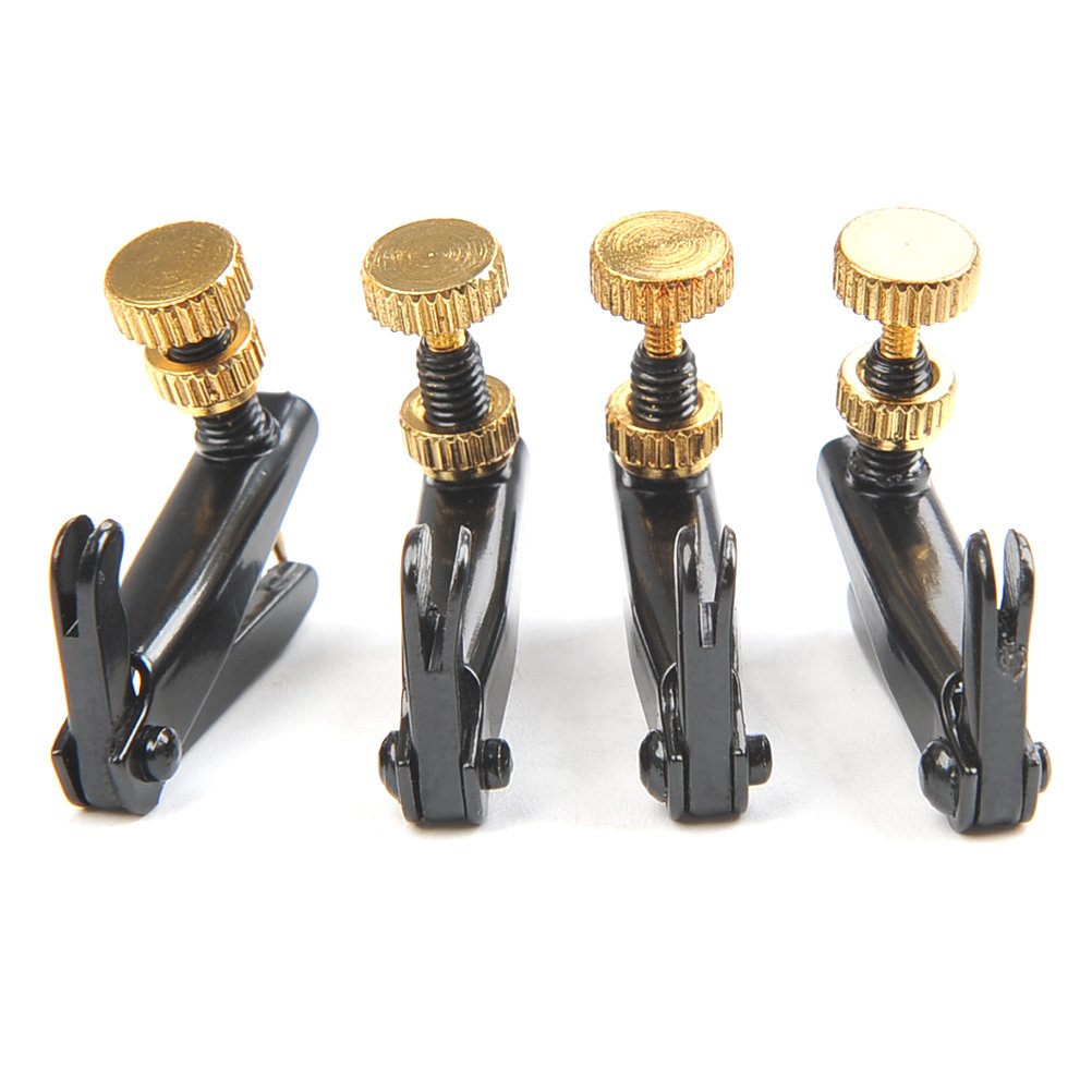 4Pack Violin Fine Tuners for 4/4-3/4 Violin Metal String Adjuster Nickel Plated Anti Rust (Black + Gold)
