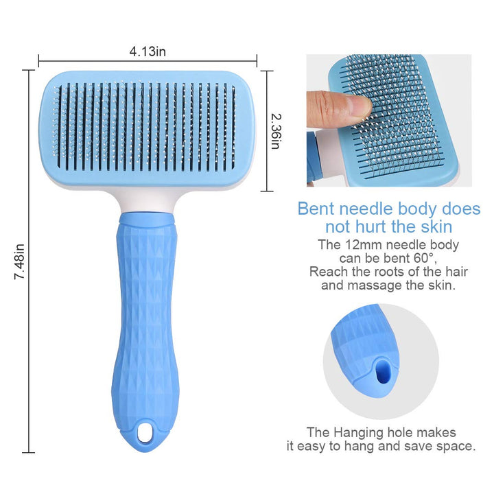 Self Cleaning Slicker Brush,Dog Brush & Cat Brush with Massage Particles,Removes Loose hair & Tangles,Skin Friendly & Promote Circulation-Blue 1