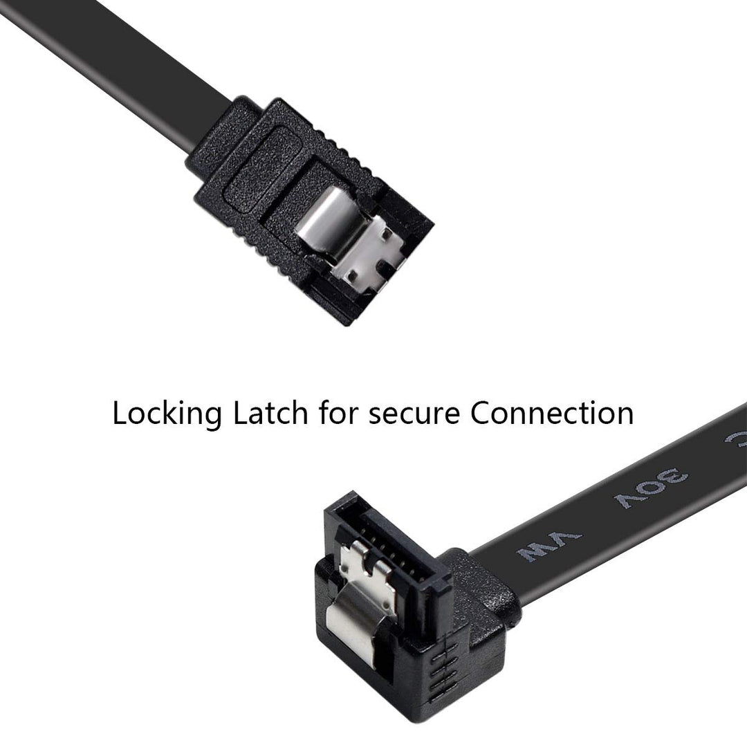 SATA Cable III, 3 Pack SATA Cable III 6Gbps 90 Degree Right Angle with Locking Latch 18 Inch for SATA HDD, SSD, CD Driver, CD Writer - Black