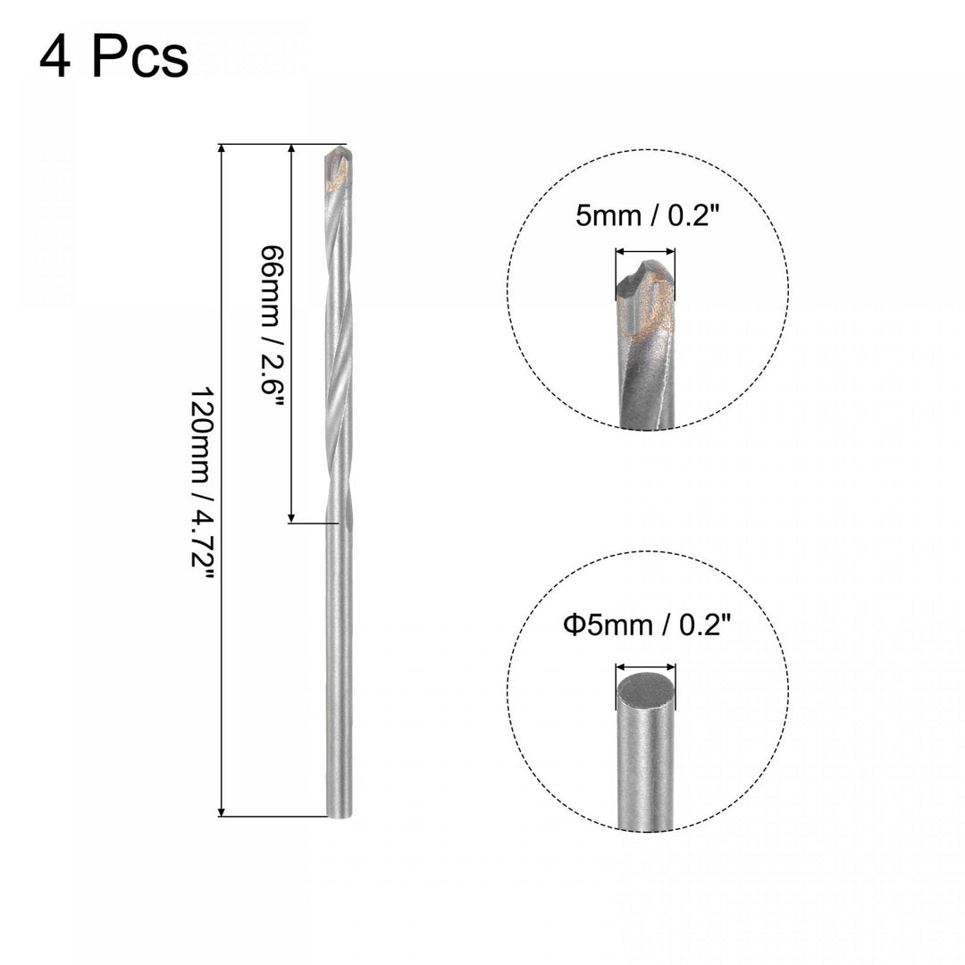 5mm Cutting Dia Cemented Carbide Twist Extra Long Drill Bit with Round Straight Shank for Hardened Steel Stainless Steel, 120mm Length 4 Pcs