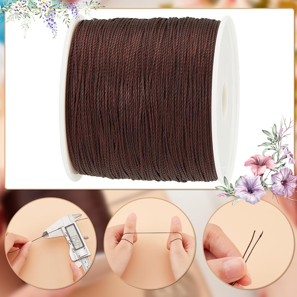 0.5mm Waxed Cord,116 Yards Waxed Polyester Cord Brown Waxed Thread Beading String Waxed Craft String for Bracelet Necklace Jewelry Waist Beads Making Crafting Beading Macrame