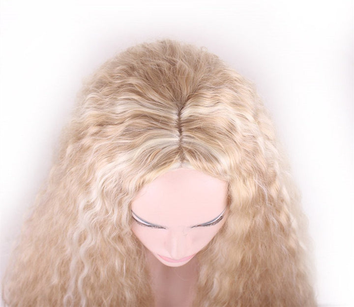 28 Women Long Curly Fluffy Blonde Full Wigs Highlights Synthetic Hair Party Wig (Golden+Blonde)