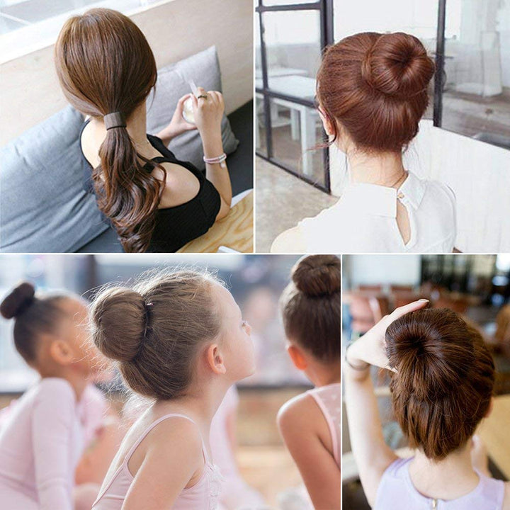 7Pcs Dark Brown: Donut Hair Bun Maker, Tsmaddts Hair Ring Style Bun Maker Set With Hair Bun Makers (1 Extra-Large, 2 Large, 2 Medium And 2 Small), 5 Pieces Hair Elastic Bands, 20
