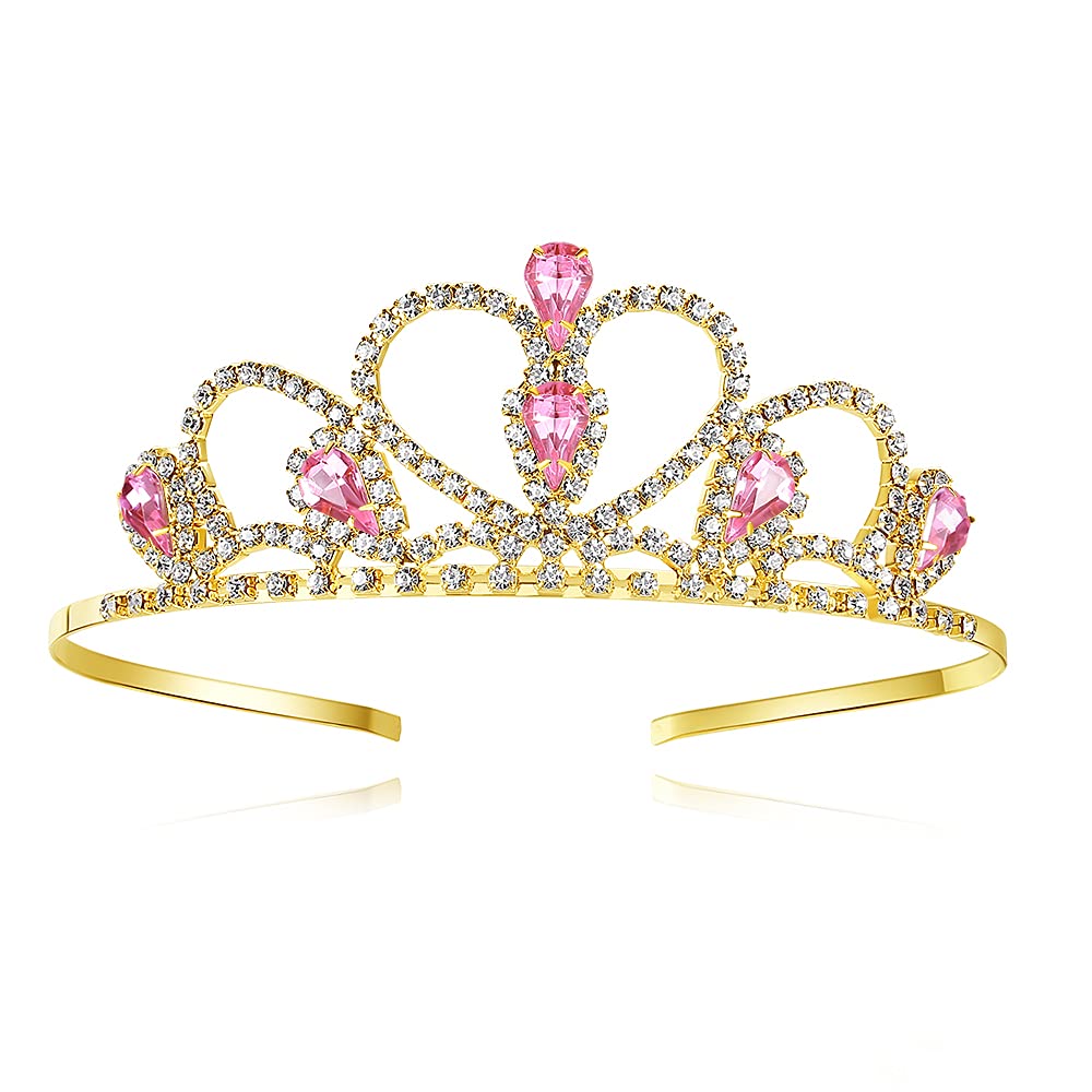 Pink Gems Rhinestone Gold Tiara Birthday Princess Party