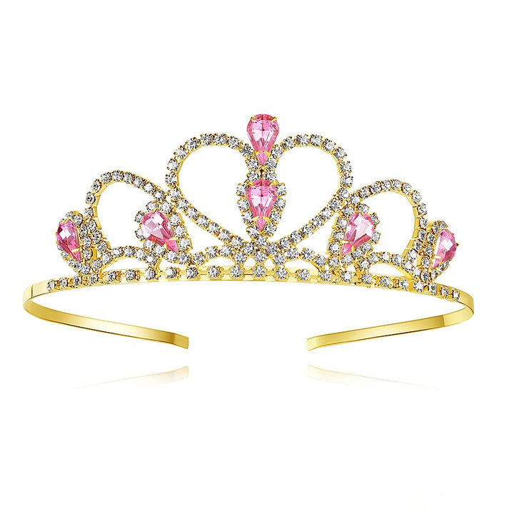 Pink Gems Rhinestone Gold Tiara Birthday Princess Party