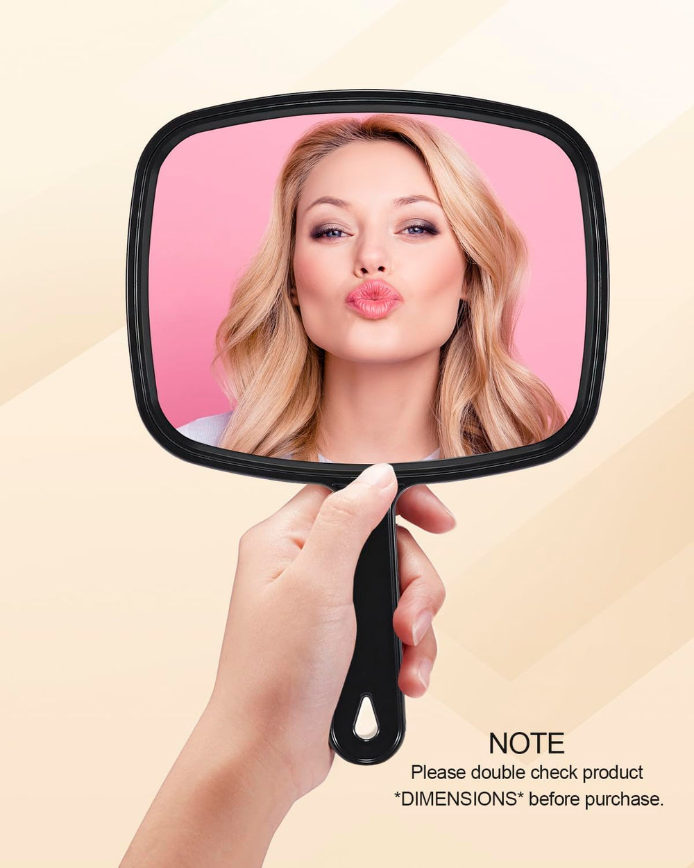Hand Mirror Salon Barber Hairdressing Handheld Mirror with Handle(Square Black 7.4 x 10.3 inches)
