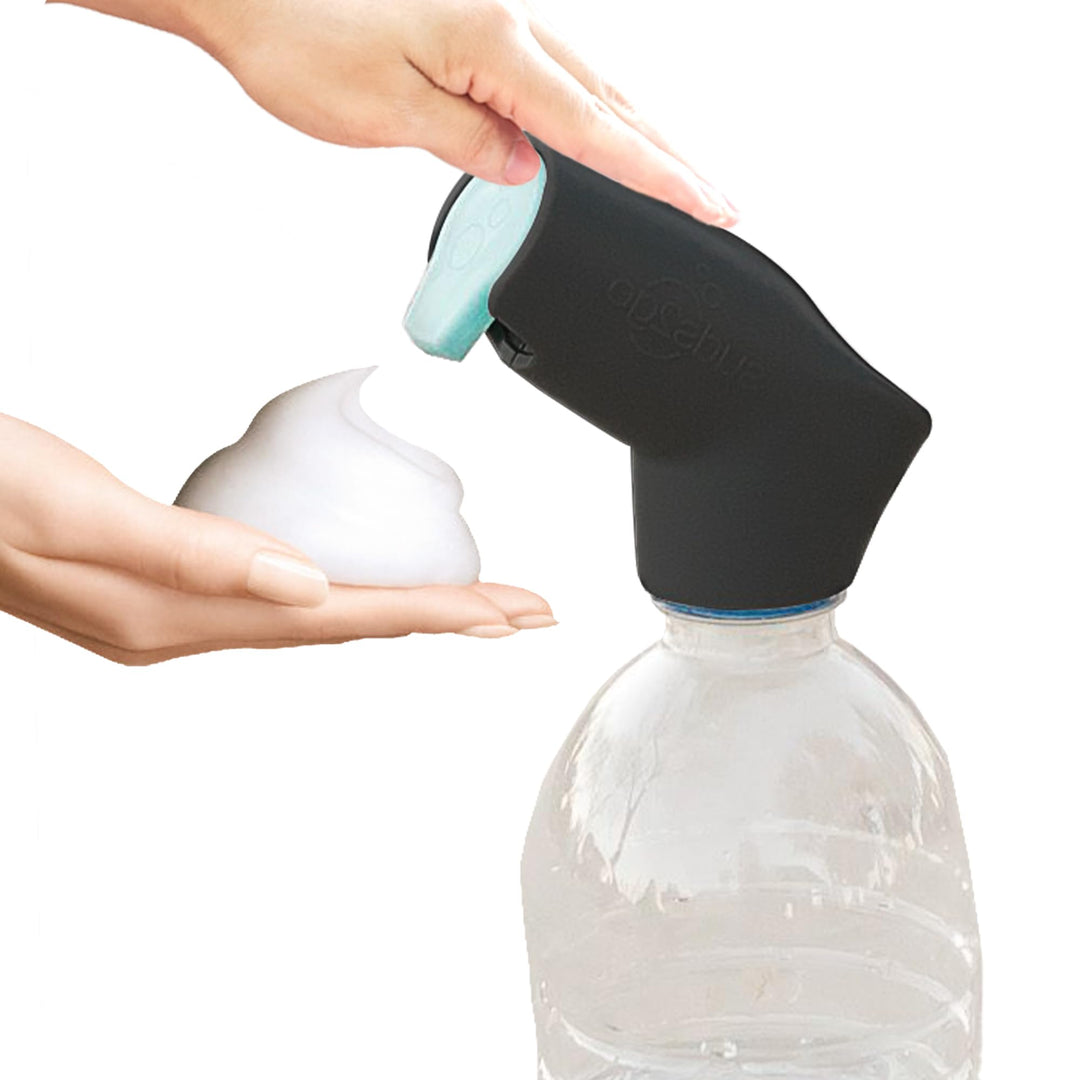 Refillable Caps, 2 Pack - Universal Fit Turns Most Disposable Water Bottles Into A Hand Washing Station - Includes Refillable Soap Reservoir - Conveniently Sized to Take on The Go - Black