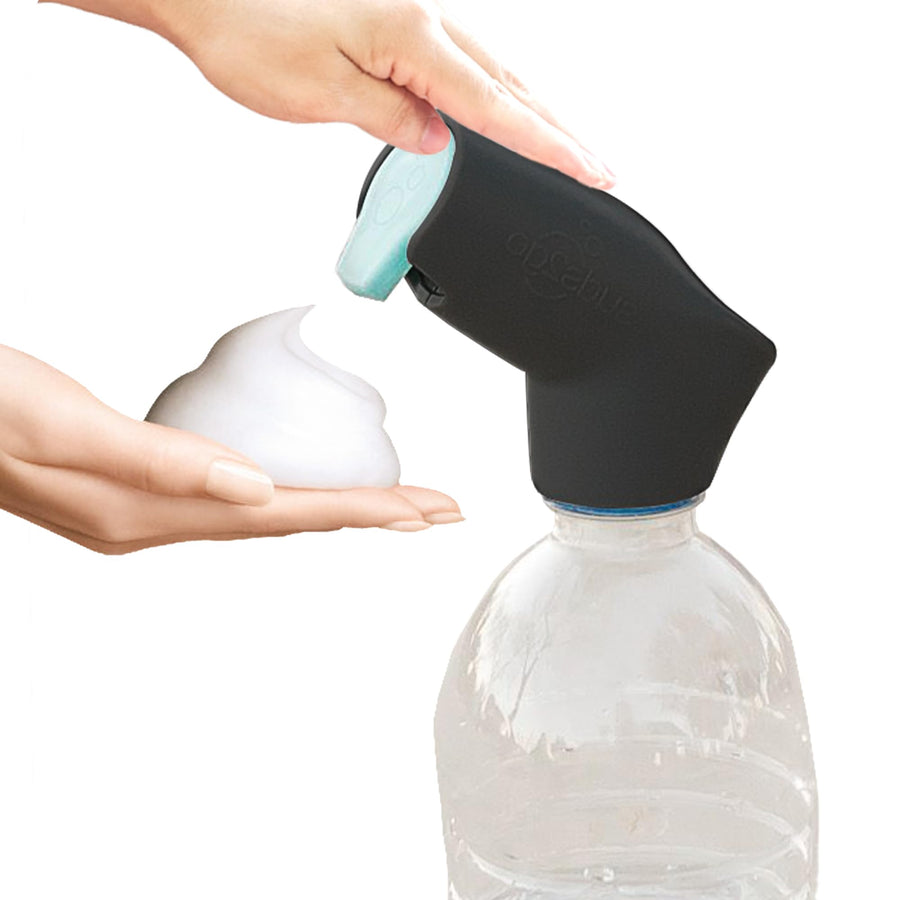 Refillable Caps, 2 Pack - Universal Fit Turns Most Disposable Water Bottles Into A Hand Washing Station - Includes Refillable Soap Reservoir - Conveniently Sized to Take on The Go - Black