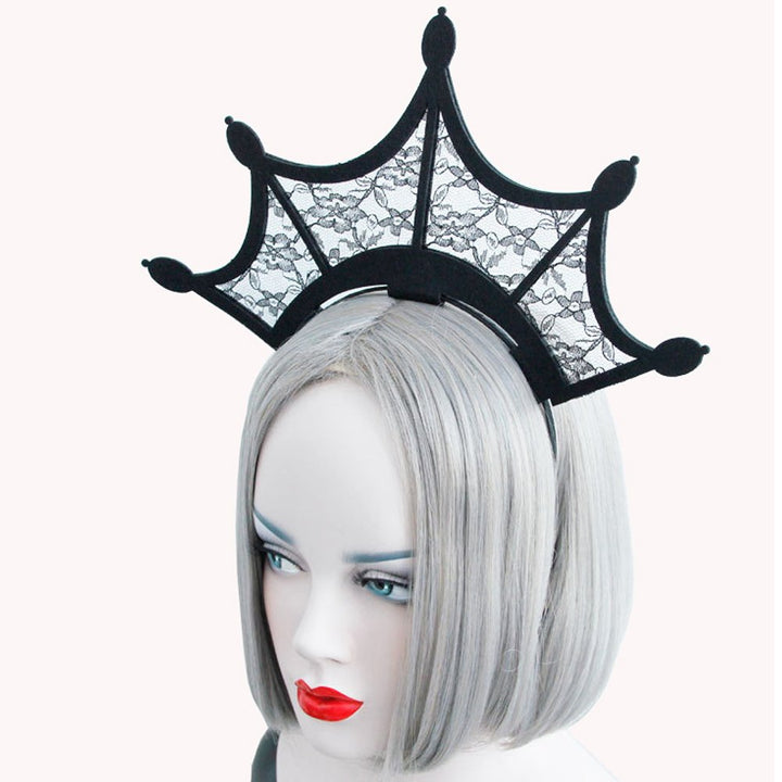 Scala Halloween Fashion Queen Black Lace Headbands Girl Large Tiara Crown Hairbands Headands Woman Cosplay Party Hair Accessories (Black)