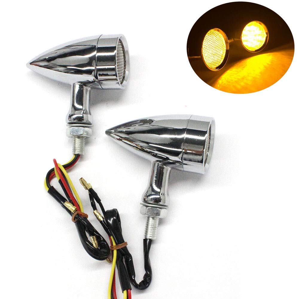 2pcs Chrome 15 LED Motorcycle Stop Brake Running Turn Signal Indicator Amber Lights For Harley Honda Chopper (Chrome with net-Amber Light)