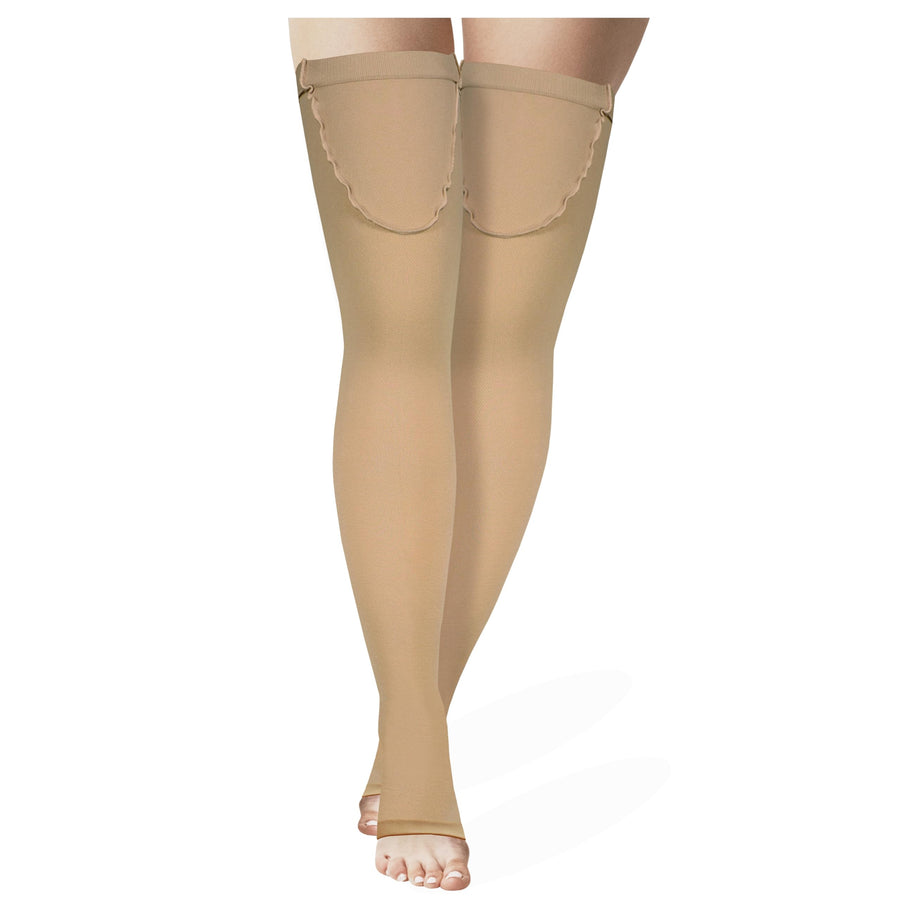 Truform Open Toe, Thigh Length, 18mmHg Anti-Embolism Stockings, Beige, Large