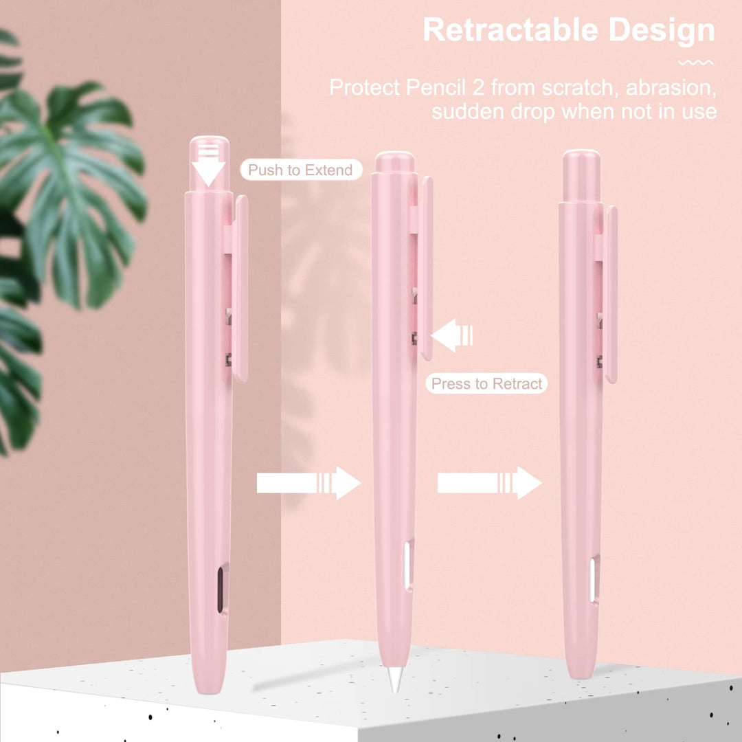 Holder Case Compatible with Apple Pencil 2nd Generation, Retractable Protective Apple Pencil Cover with Sturdy Clip, Hard PC Apple Pencil Case, Support Double-Tap,Light Pink