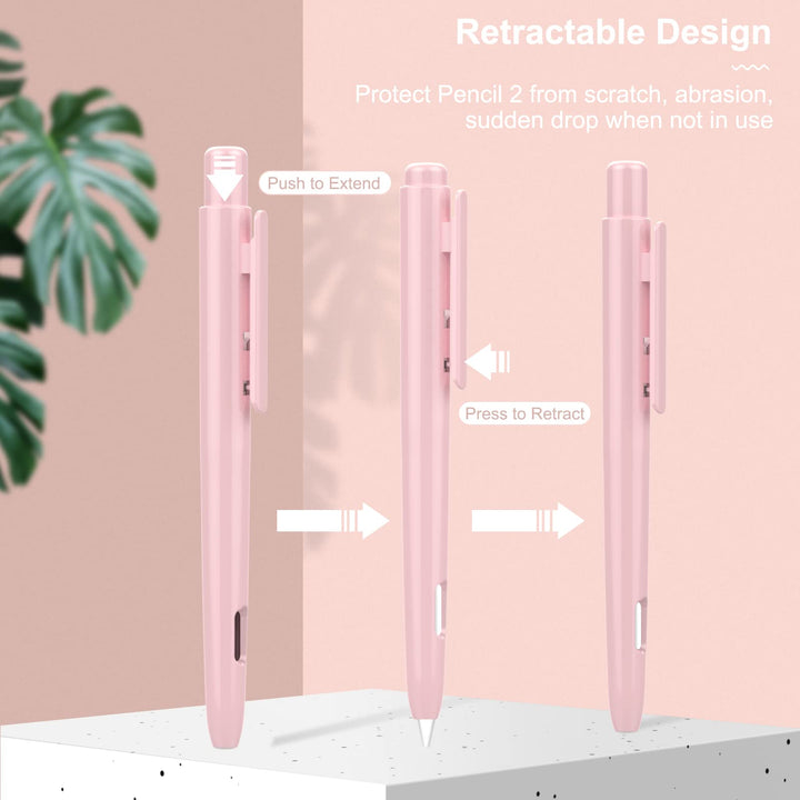 Holder Case Compatible with Apple Pencil 2nd Generation, Retractable Protective Apple Pencil Cover with Sturdy Clip, Hard PC Apple Pencil Case, Support Double-Tap,Light Pink