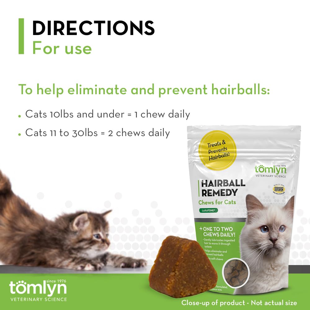 Tomlyn Laxatone Chicken-Flavor Hairball Remedy Chews for Cats and Kittens, 60ct