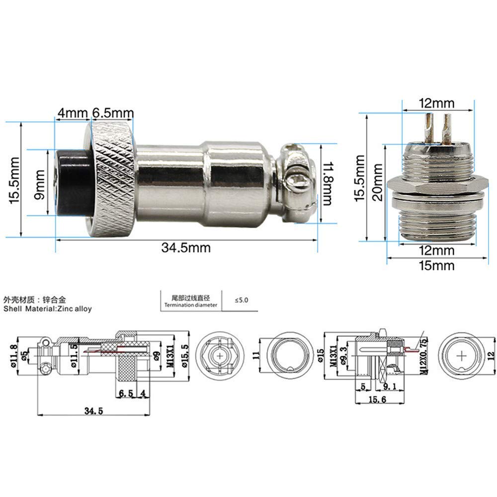 5PCS GX12 12mm Thread Aviation Connector Plug Socket 4 Pin 5A Male & Female Circular connectors