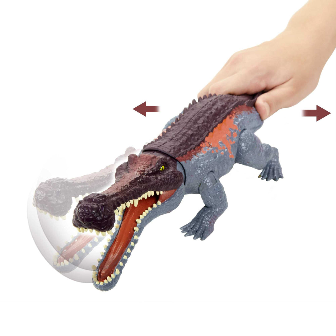 Jurassic World Massive Biters Sarcosuchus Larger-Species Dinosaur Action Figure, Tail-Activated Strike & Chomp Action