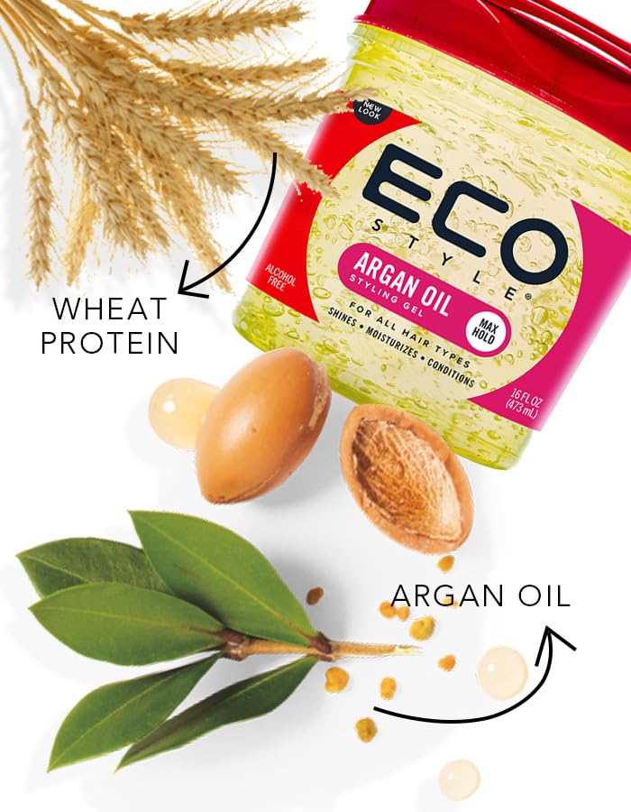 Ecoco Gel - Argan Oil - 100% Pure Olive Oil - Nourishes, Repairs and Promotes Healthy Hair - Long-Lasting Shine - 10/10 Maximum Hold - Tames Frizzy Hair - For All Hair Types - 16 Oz