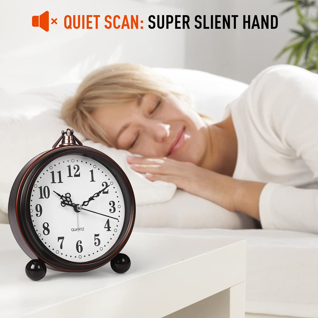 Battery Alarm Clock,Night Light,Vintage Hangable Super Silent Non Ticking Analog Table Clock for Bedroom Bedside, Desk,Shelf