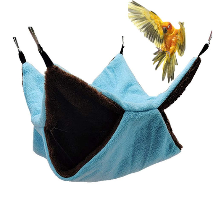 Bird Nest Double Layer Hanging Hammock Bed Toy for Parrot Parakeet Cockatiel Conure Cockatoo African Grey Amazon Lovebird Finch Budgie Hamster Rat Gerbils Chinchilla Cage Perch (Blue)