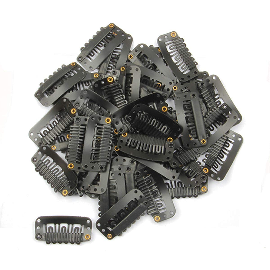 20pcs U Shape Snap Clips for Hair Extensions Hair Weave Weft Metallic Wig Clips With Silicon Rubber DIY Clip ins 3.2cm Width 1.2g/pc Black Color (Black -20pcs)